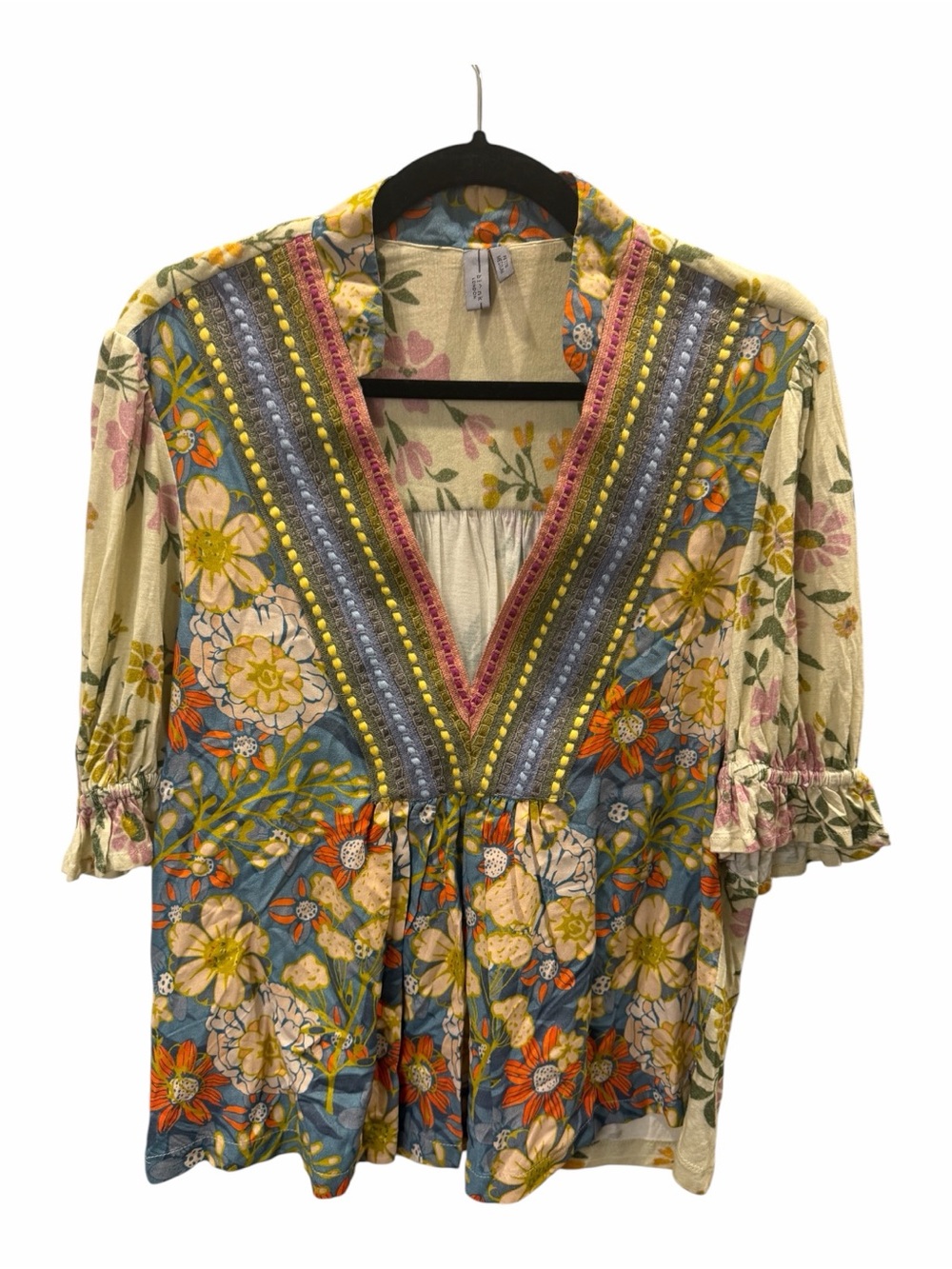 Bl^nk London Stephanie Multicolor Floral Short Sleeve Blouse Size M - Picture 2 of 7